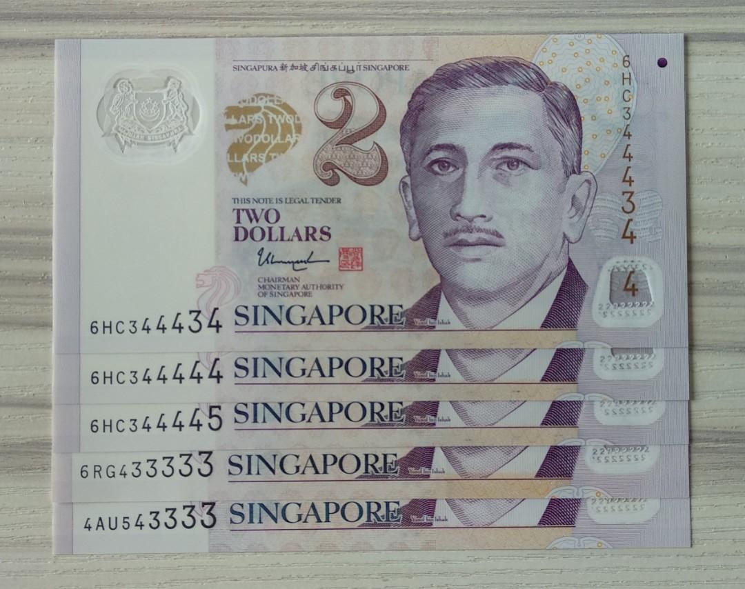 $2 Note (Category: Currency) located in Singapore. Submitted by sg50_notes (Listing ID 286478801, Image 2). Description: 💡UNC 💡Radar number 344443 [sold] 💡UNC 💡Special number 344434 [sold] 💡Almost solid number 344444 [sold] 💡Special number 344445 [sold] 💡Almost solid number 433333 [sold] 💡Special number 543333 [sold] 💡Radar number 615516 [sold] 💡Radar number 548845 [sold] 💡VF 💡Radar number 554455 [sold] 💡Prefix 6 💡UNC 💡Radar number