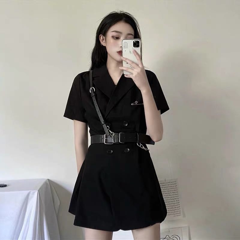 2way wear korean black dress korean black belt dress korean