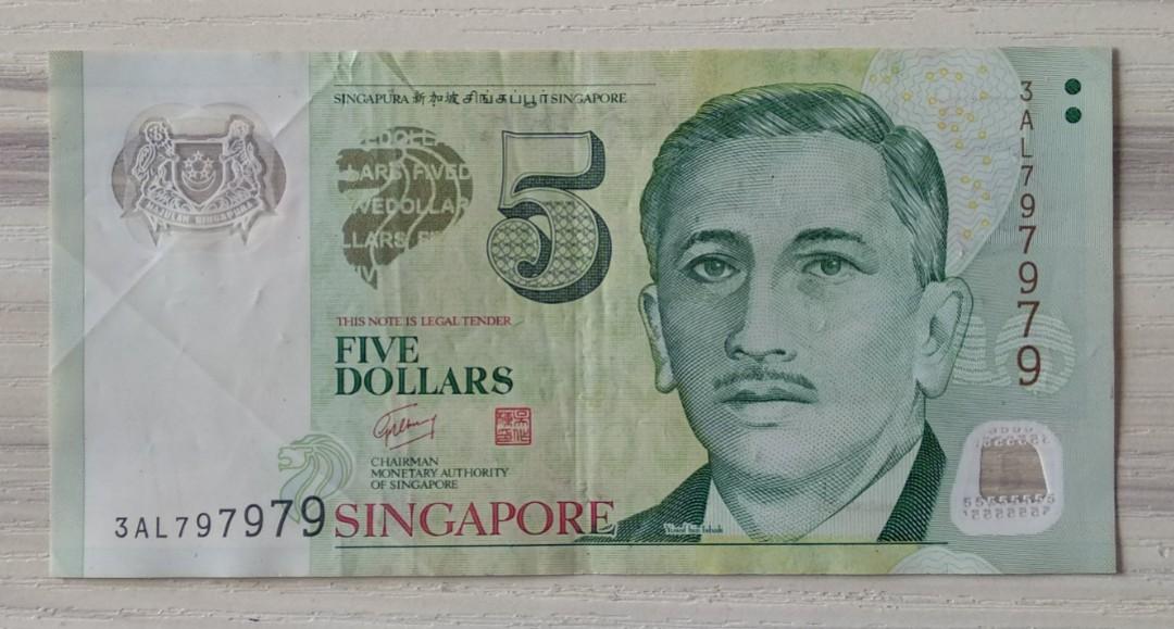 $5 Note (Category: Currency) located in Singapore. Submitted by sg50_notes (Listing ID 286477880, Image 4). Description: 💡UNC 💡Repeated number 125125 [sold] 💡UNC 💡Radar number 547745 💡VF / Foxing 💡Radar number 204402 [sold] ✴Repeated number 797979 [sold].