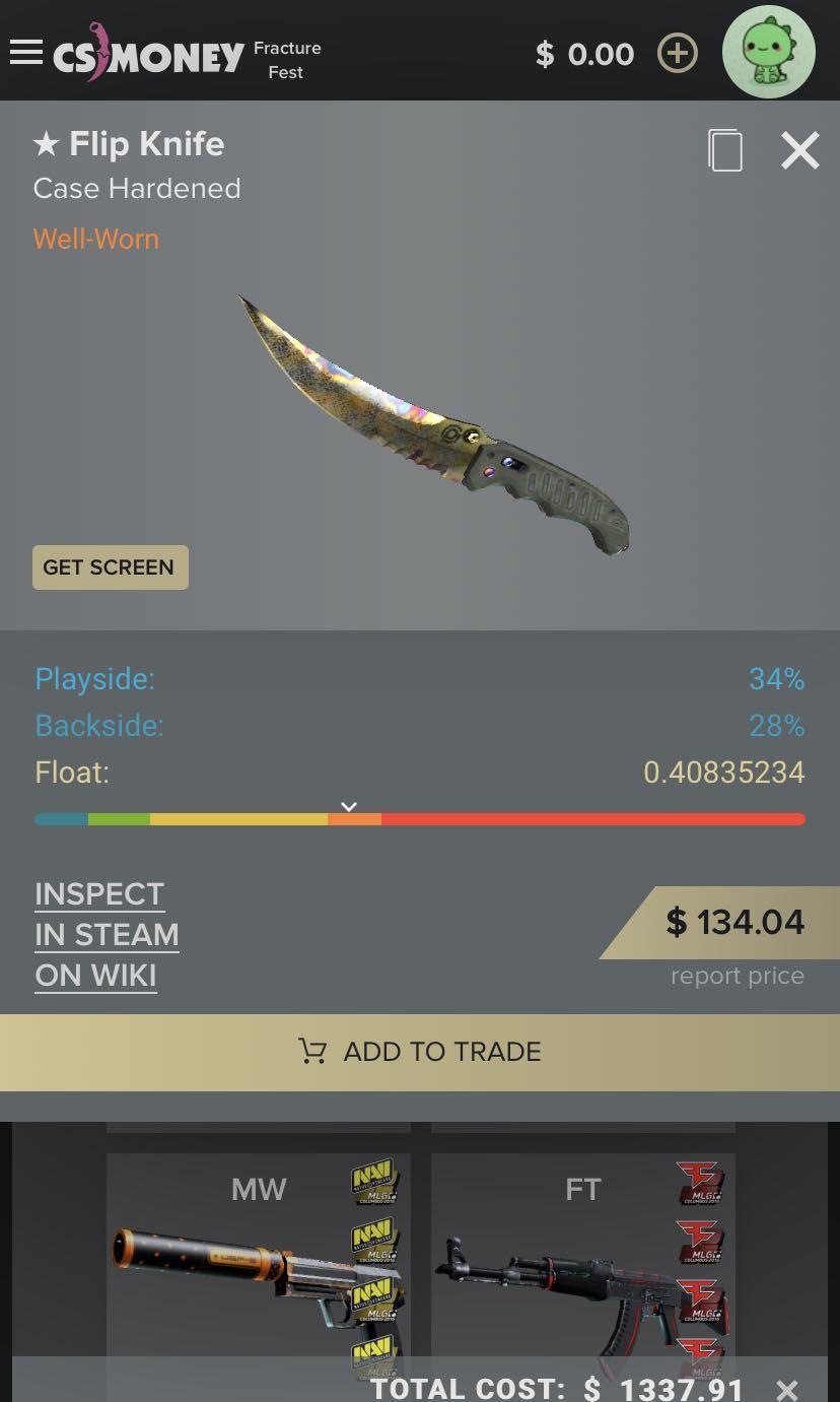 [58 mp] Flip Knife Case Hardened Well Worn CSGO skins knife, Video
