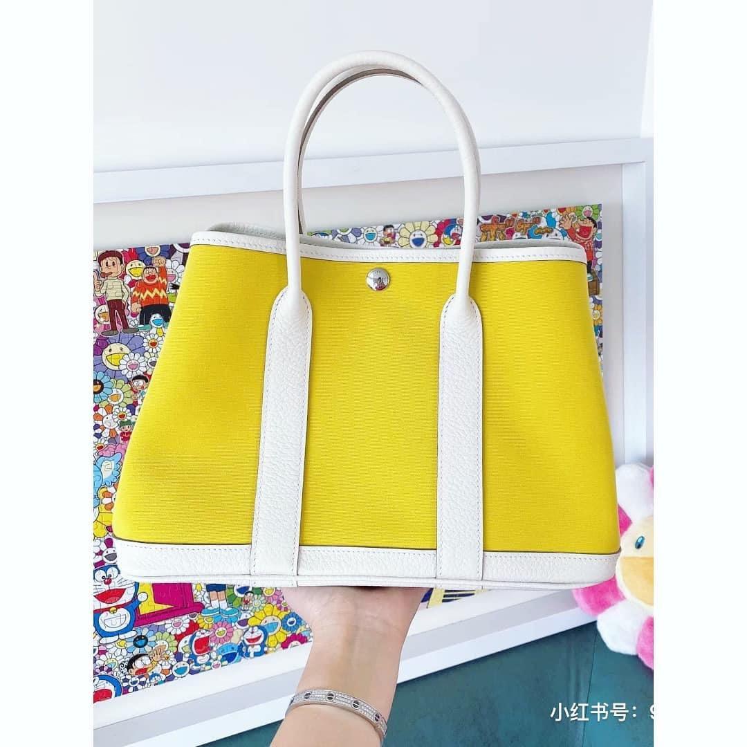 Hermes Garden Party 30 Bag Lime Ecru-Citron at 1stDibs