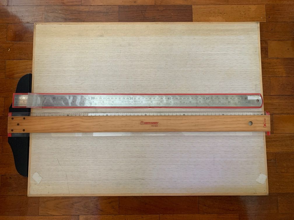 A2 Drawing board, Tsquare, 60cm metal ruler, Hobbies & Toys