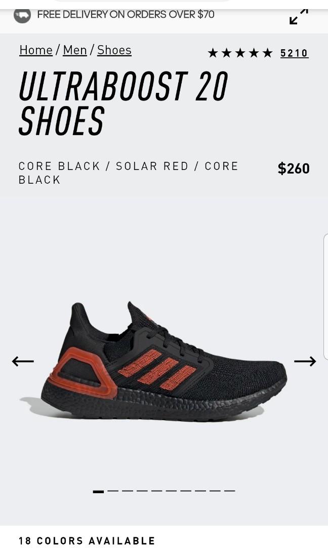 Adidas ultraboost 20 core black/solar red clearance men's shoe
