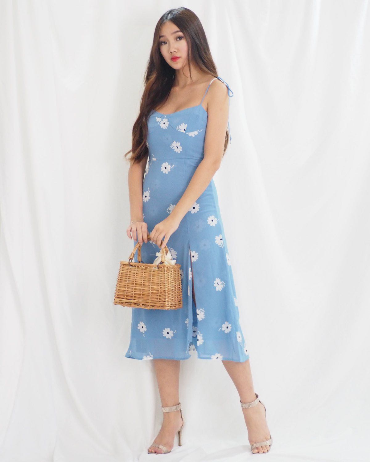 Blue floral slit dress Clearance