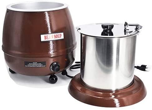 Sybo 10.5 Quart Electric Soup Warmer Commercial Crock Pot w/ Hinged Lid,  Brown 