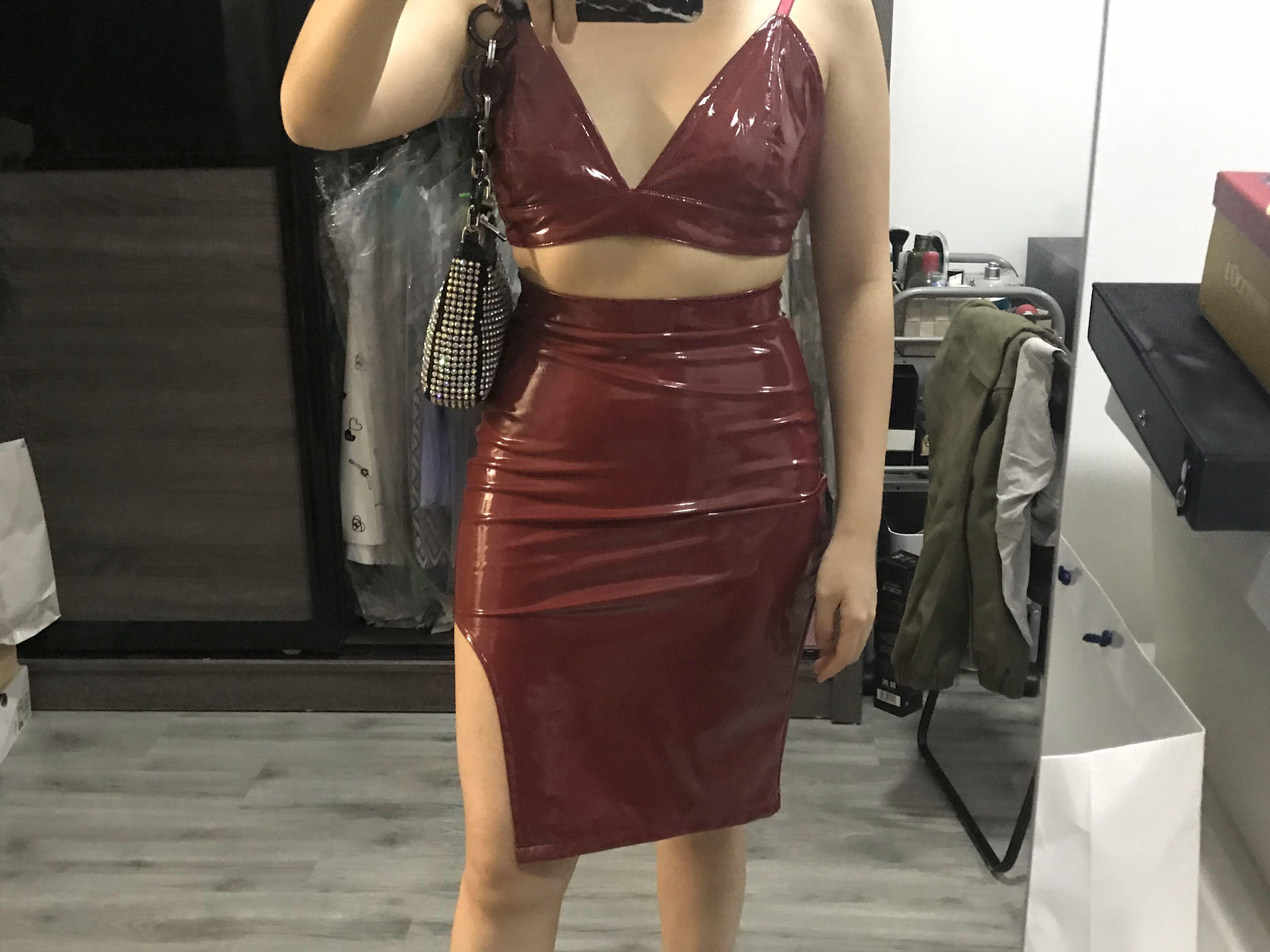 Burgundy Vinyl Two Piece Set Women s Fashion Tops Other Tops on