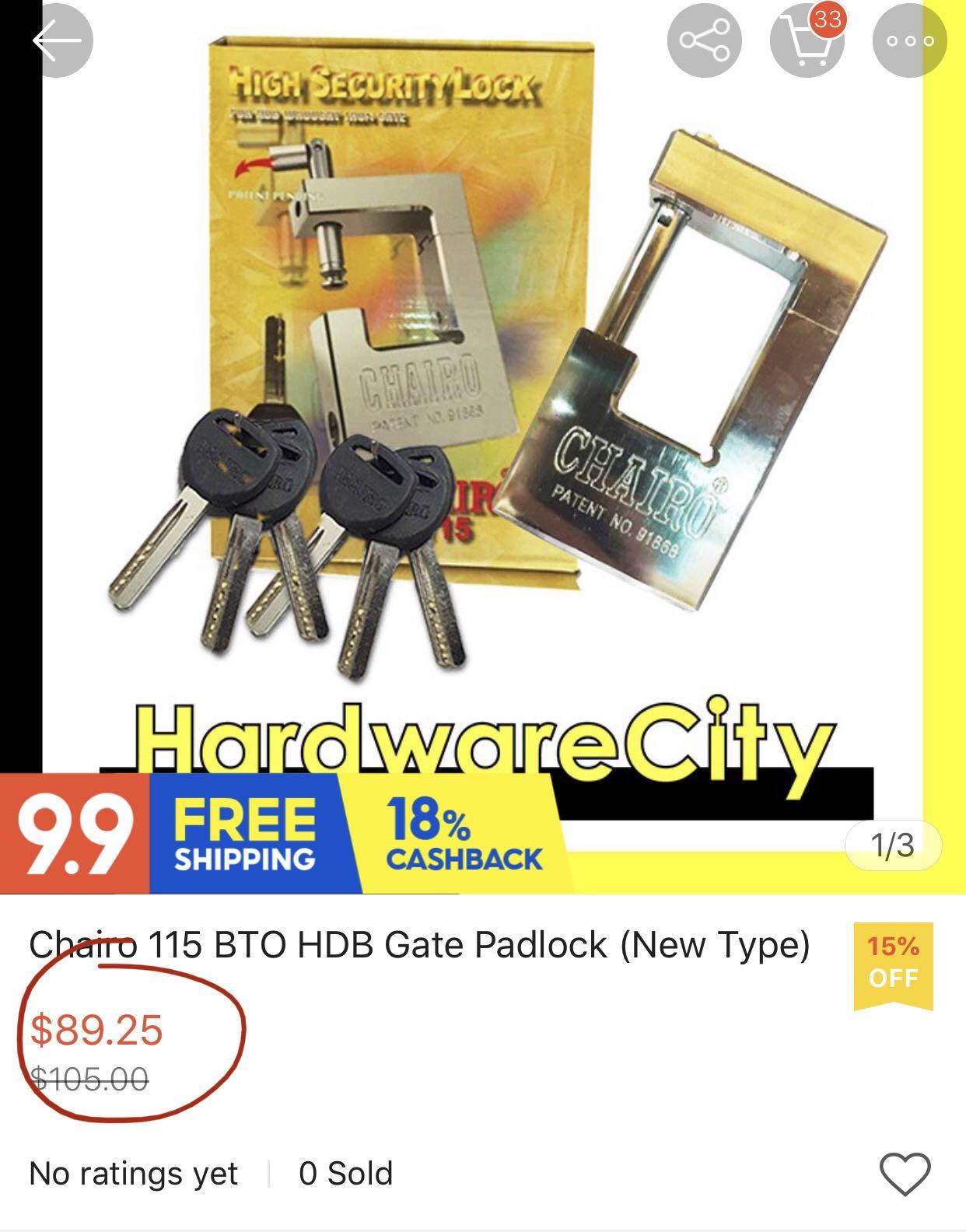 Chairo Gate Padlock BTO HDB For All HDB (Old/New type) Iron Gate Pad