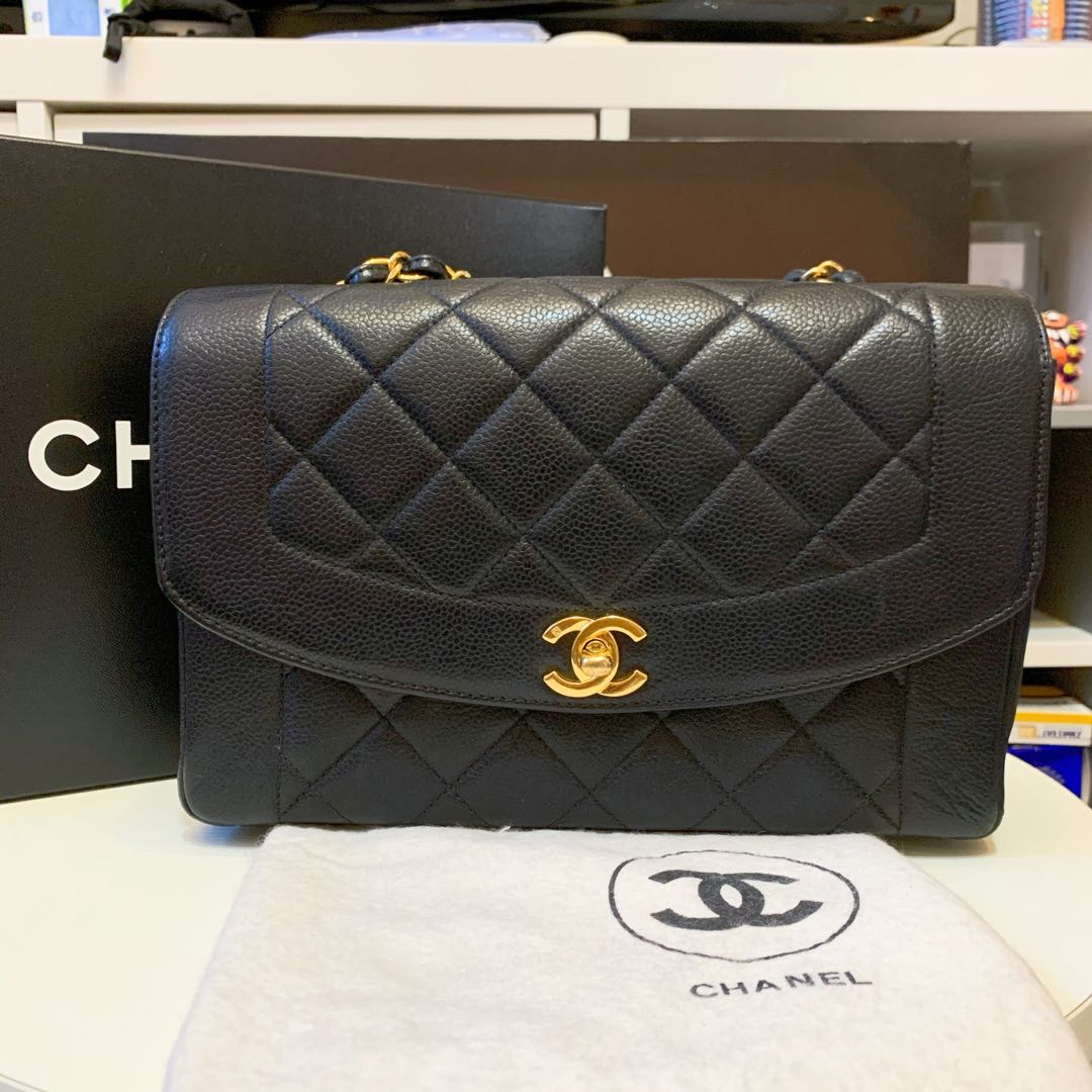 🈹Chanel Vintage Caviar Diana Bag, 名牌, 手袋及銀包- Carousell