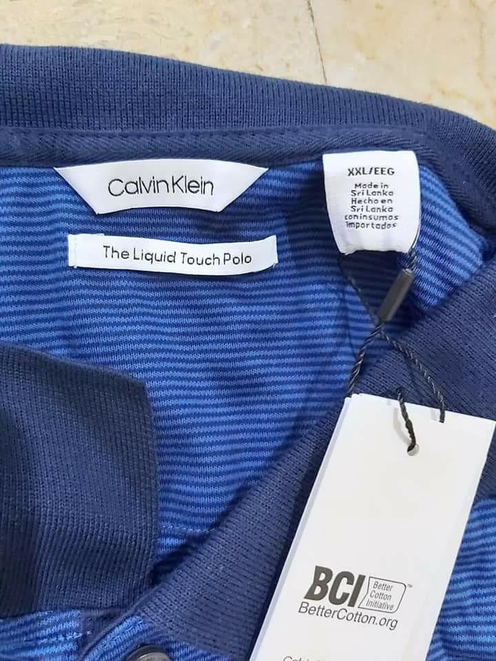 CK Mens Liquid Touch Micro Stripe Polo Shirt Brilliant Blue