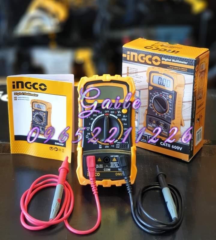 INGCO Digital Multimeter (DM200) (Category: Construction Tools & Equipment) located in Caloocan City. Submitted by abieghail (Listing ID 1033427381, Image 1). Description: INGCO Industrial Digital Multimeter - DM200 - 1999 Counts LCD Display - With Back light Model: DM200 DC Voltage: 200mV/2V/20V/200V/600V AC Voltage: 200V/600V DC Current: 200µA/2mA/20mA/200mA/10A Resistance: 200Ω/2kΩ/20kΩ/200kΩ/2MΩ - Complete with tools and accessories - FREE ba