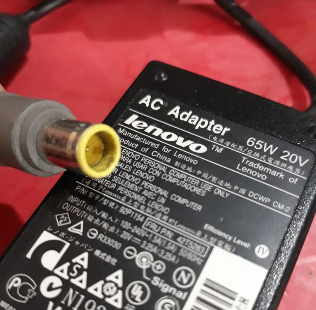 Lenovo Laptop Charger Adapter (Category: Laptops & Notebooks) located in Las Pinas. Submitted by jameyah24 (Listing ID 1033452072, Image 3). Description: used. 20V / 3.25A / 65W plug type, please see last photo.