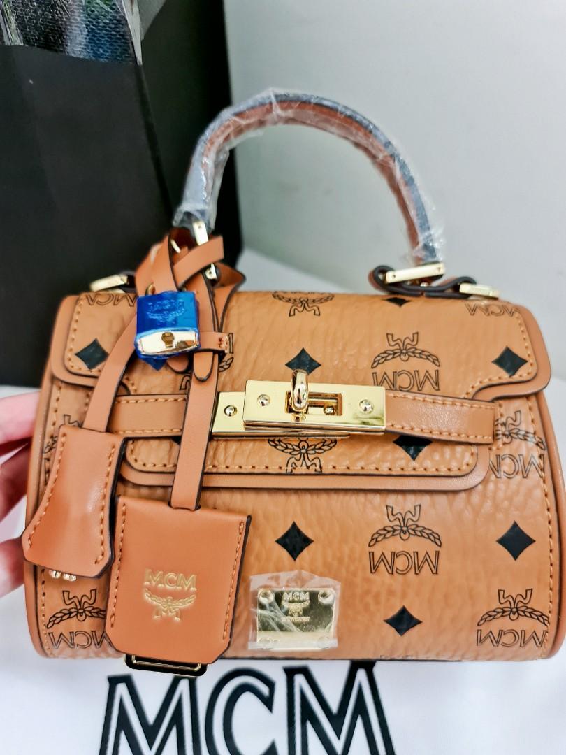 MCM Heritage Mini Satchel Bag in Cognac Visetos