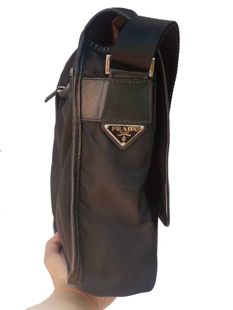 prada black nylon messenger bag