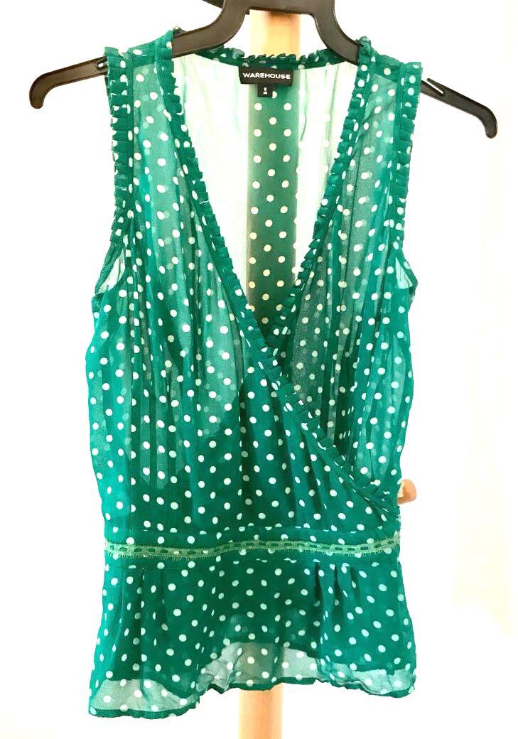 warehouse green polka dot dress