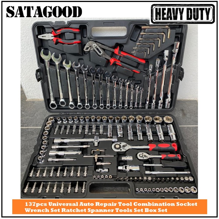 Satagood 137pcs Universal Auto Repair Tool Combination Socket Wrench Set Ratchet Spanner Tools Set Box Set Everything Else Others On Carousell