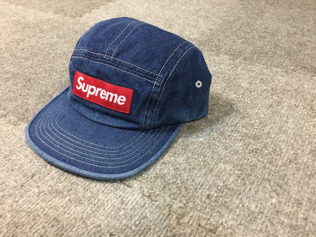 Supreme Box Logo Washed Denim Chino Twill Camp Cap, 男裝, 手錶及