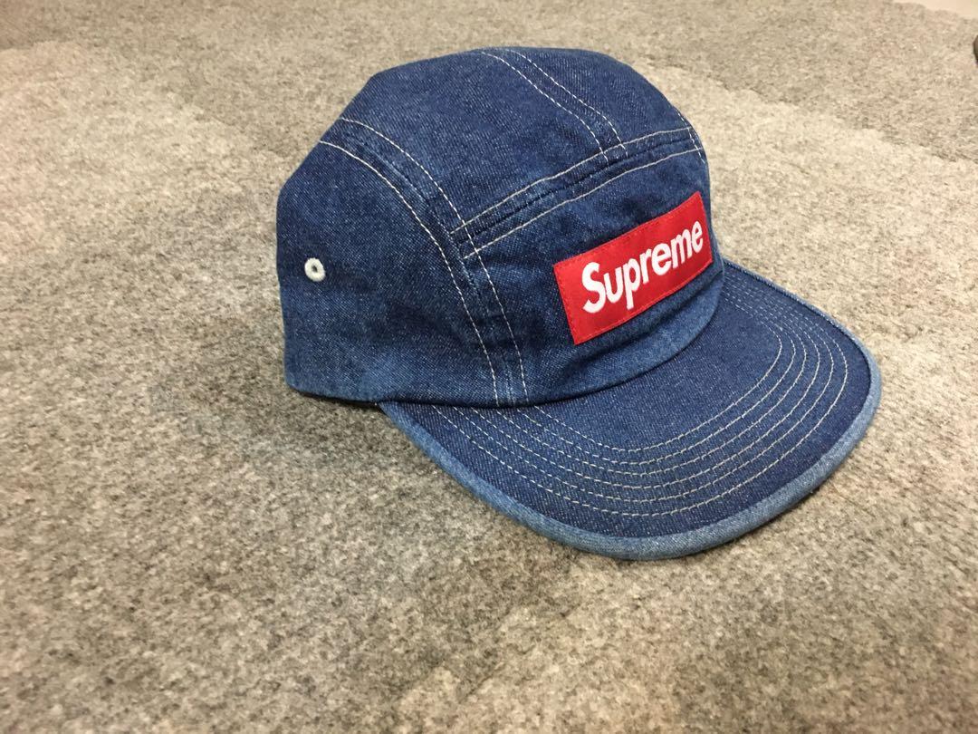 Supreme Box Logo Washed Denim Chino Twill Camp Cap, 男裝, 手錶及