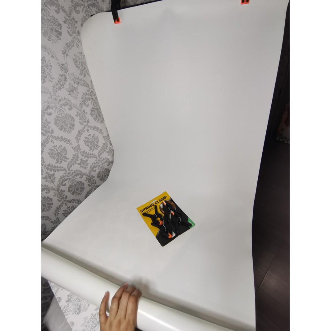 Pre-Owned PVC Washable Backdrop + Table Top Holder (Category: Lighting & Studio Equipment) located in Quezon City. Submitted by sochalize (Listing ID 1033494319, Image 2). Description: ‼️For Sale USED BUT NOT ABUSED⠀ PVC Washable Backdrop Photography Background with 6 CLIPS⠀ ⠀ • PVC plastic for Backdrop⠀ • Washable⠀ • 68x130cm⠀ ⠀ ✔️For online store owners, hobbyists etc.⠀ ‼️with minor flaws/scratches, but it doesn't affect the quality of the phot
