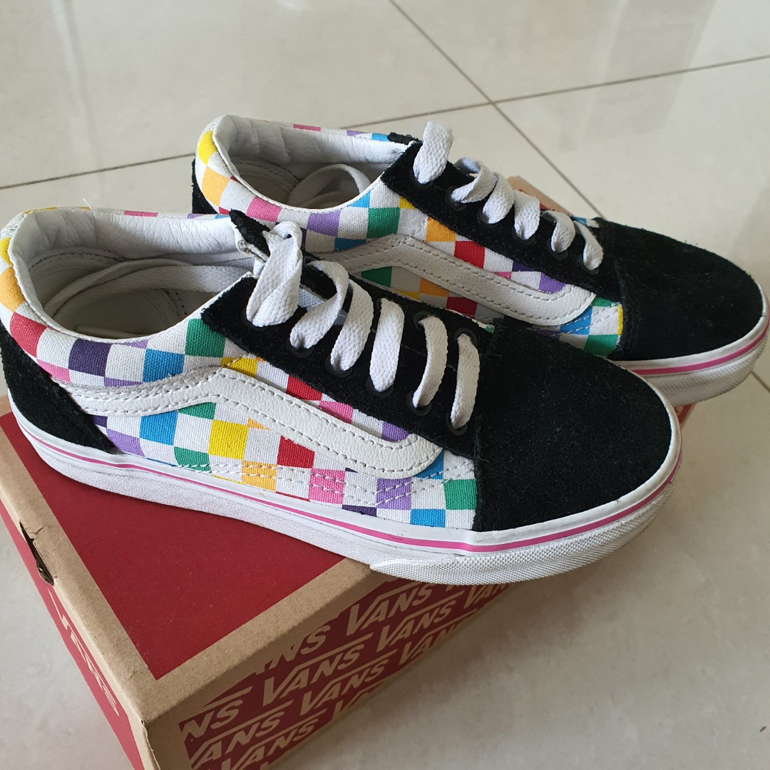 Rainbow checkered vans for sale kids