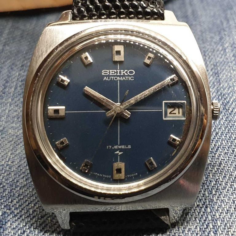 Vintage Seiko 7005-7001 17 Jewels Blue Dial Automatic Men's Watch, Women's  Fashion, Watches & Accessories, Watches on Carousell