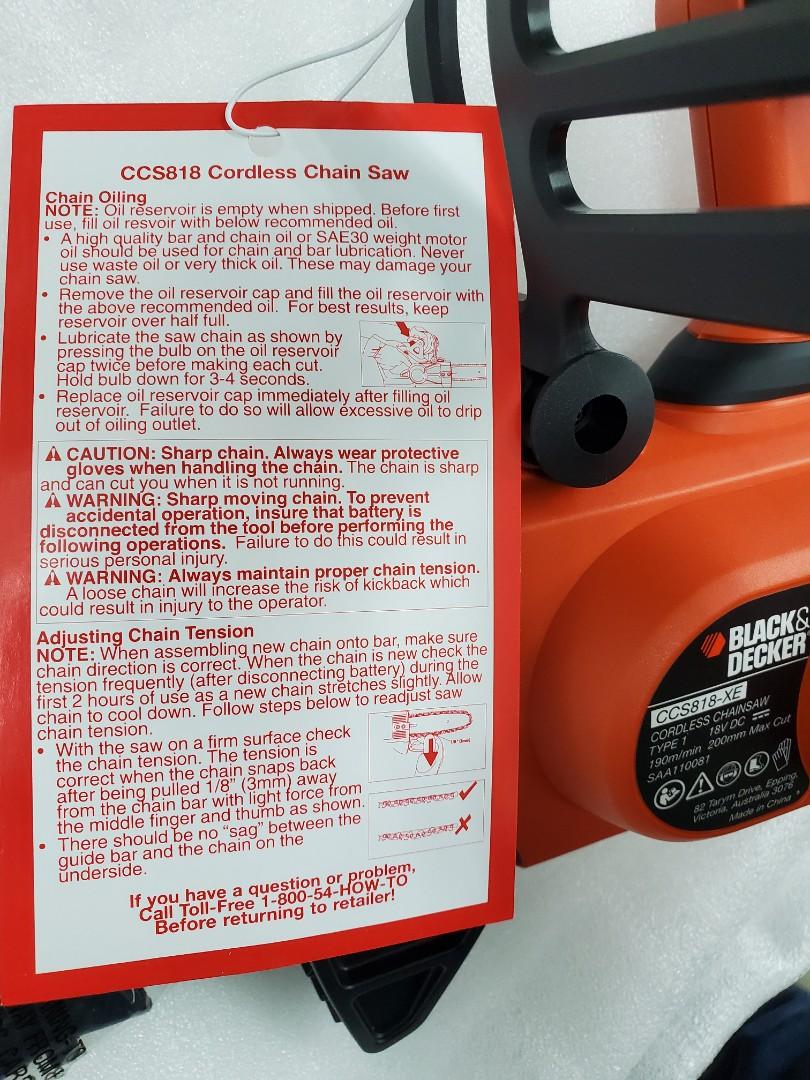 Black & Decker 18-Volt Cordless Chain Saw CCS818 