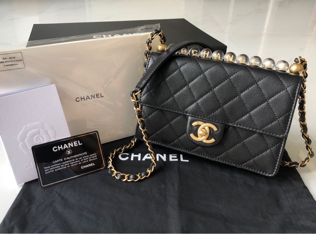 CHANEL Lambskin Quilted Small Chic Pearls Flap Black 1218346  FASHIONPHILE