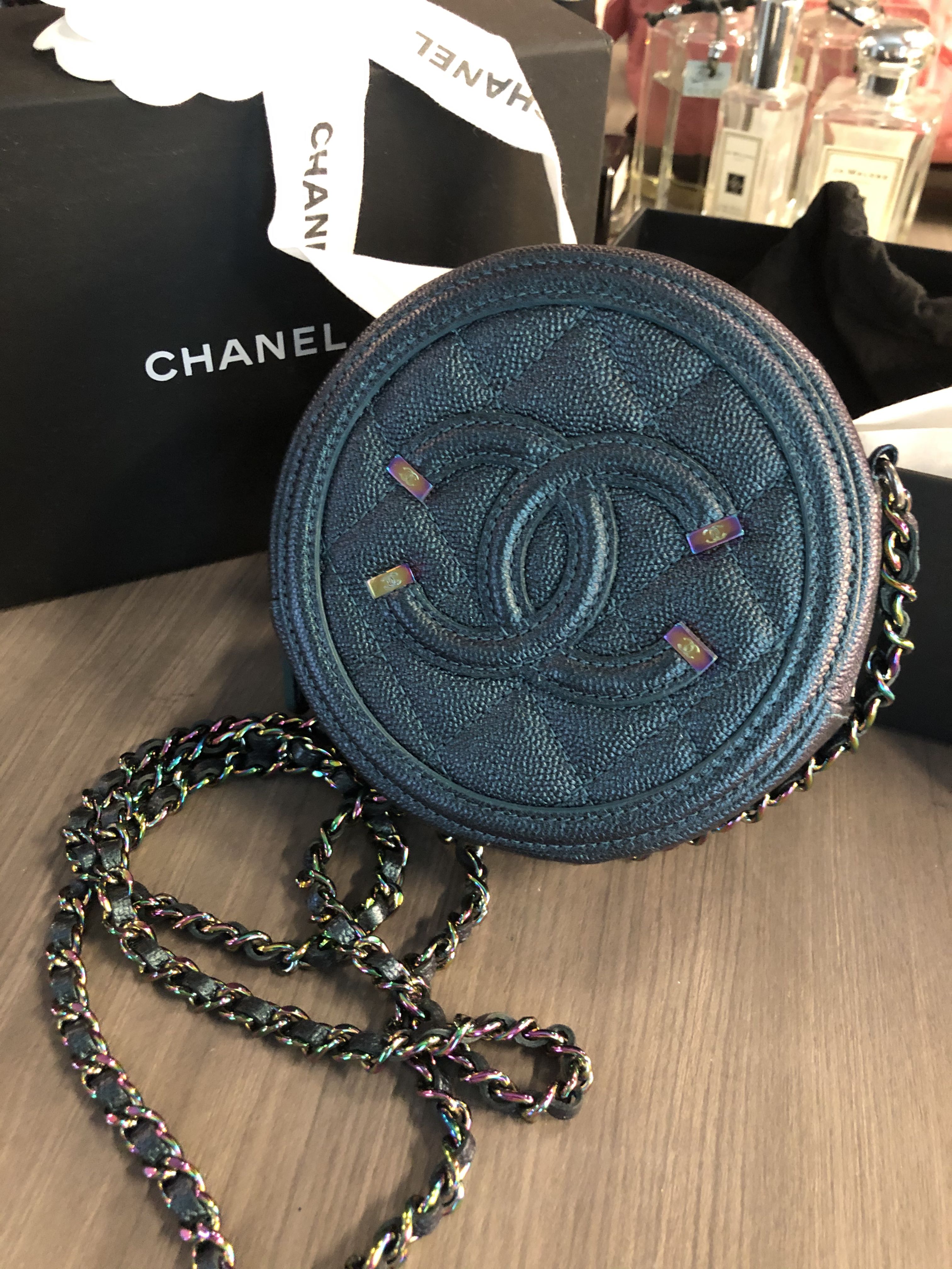 Chanel iridescent round bag deals