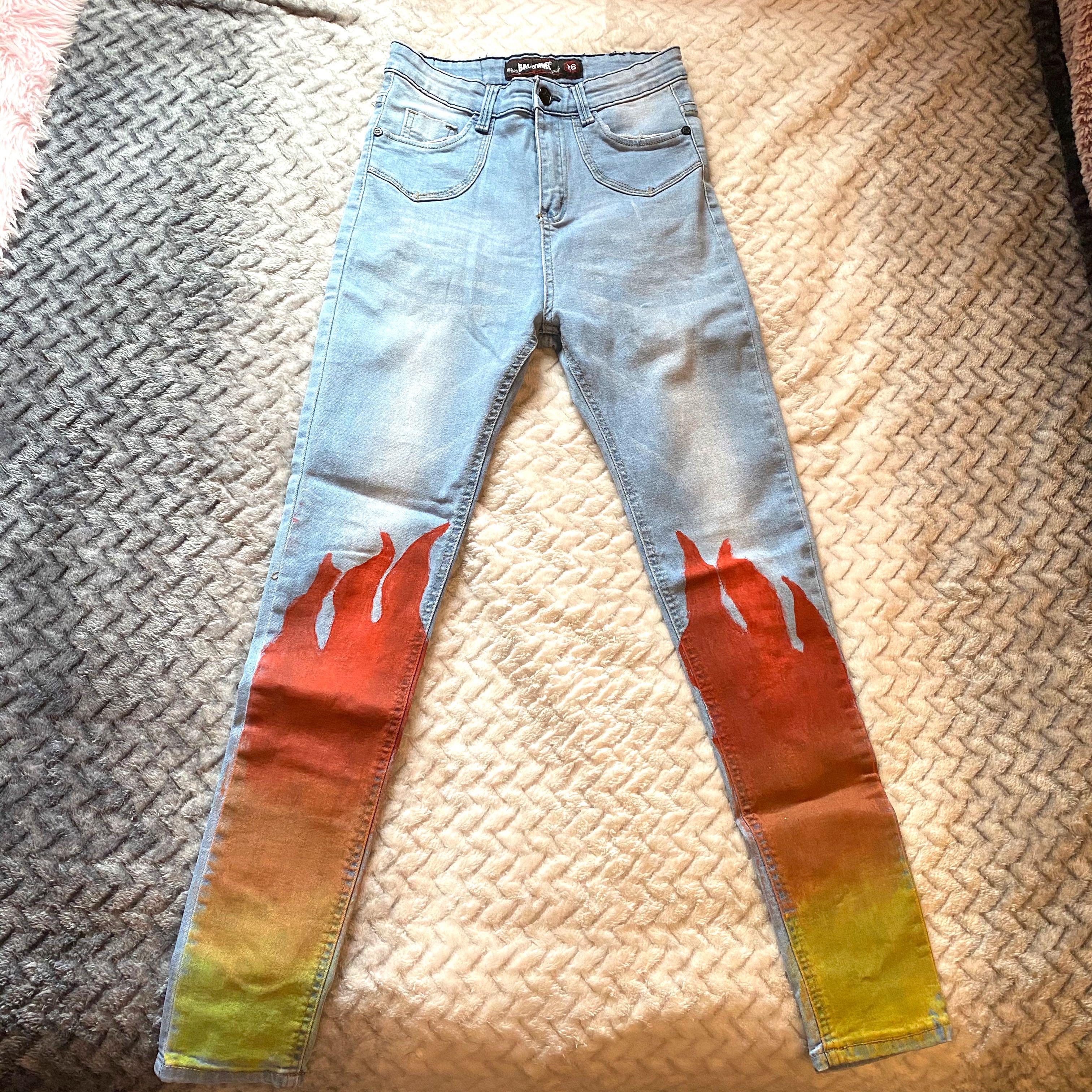 painted flames on jeans