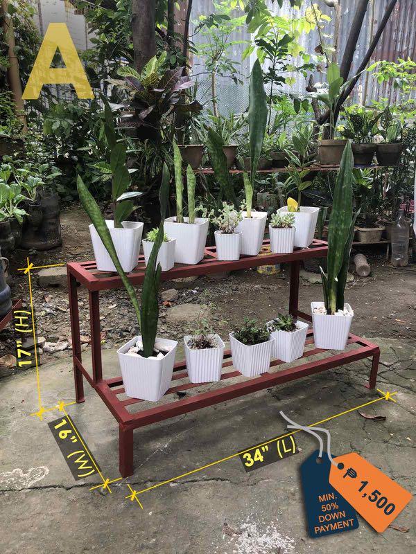 Ironworks - plant racks or outdoor display (Category: Gardening Tools & Ornaments) located in Marikina City. Submitted by patrickjayson.agpalza (Listing ID 1031258801, Image 2). Description: Ironworks / metalworks - for your plants and garden area - plant racks made from angle & flat bars - customizable sizes and paint color (with 3D visualization before rendering the customization) - prices depends on customizations 2-step rack - P1500 Hanging r