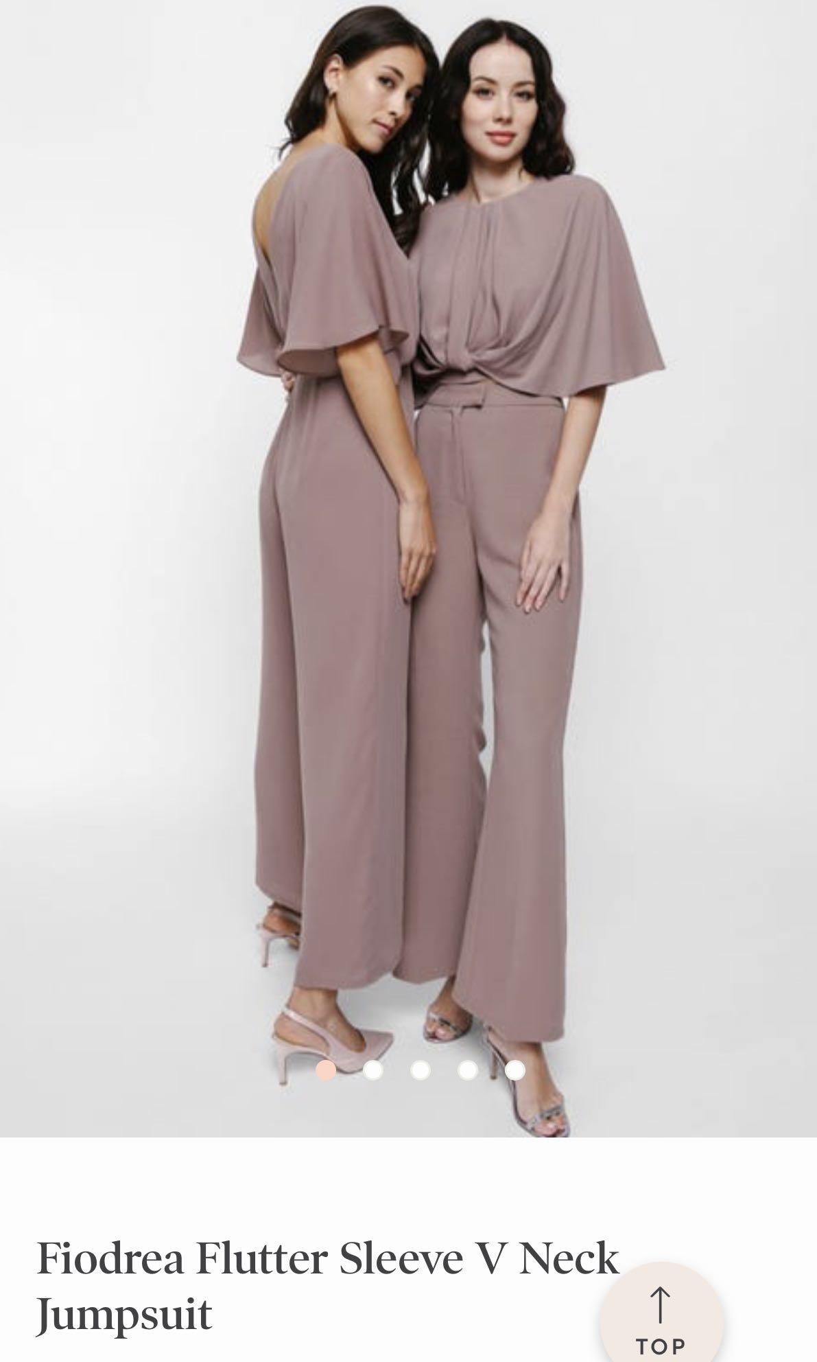 Flutter-Sleeve V-Neck Wide Leg Jumpsuit