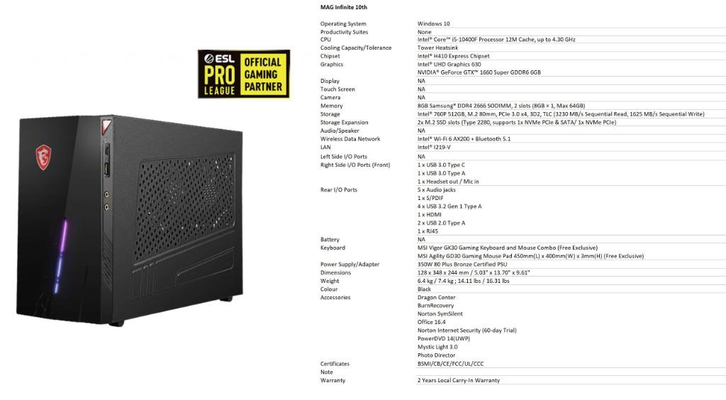 Msi Mag Infinite S 10th With Msi Vigor Gk30 Gaming Keyboard And Mouse And Msi Agility Gd30 Gaming Mouse Pad Computers Tech Parts Accessories Computer Parts On Carousell