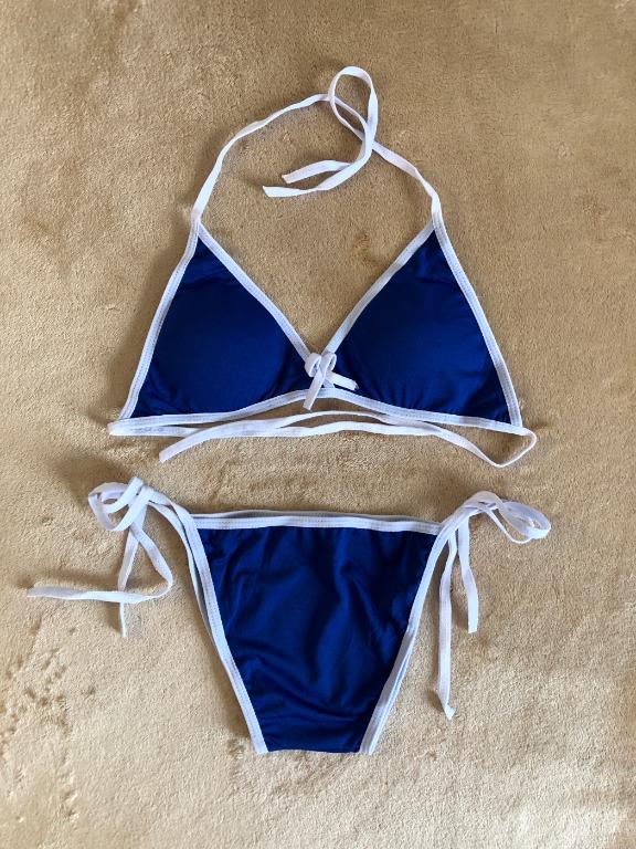Blue bikini white trim store
