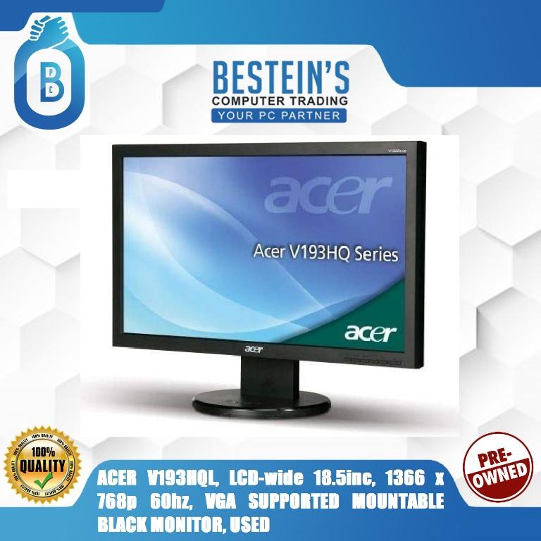 ACER V193HQL, LCD-wide 18.5inc, 1366 x 768p 60hz, VGA SUPPORTED ...