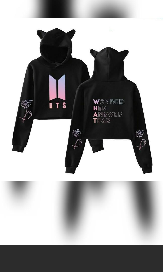 BTS crop top Cat ear Hoodie Love Yourself Size L Wonder Her Answer Tear