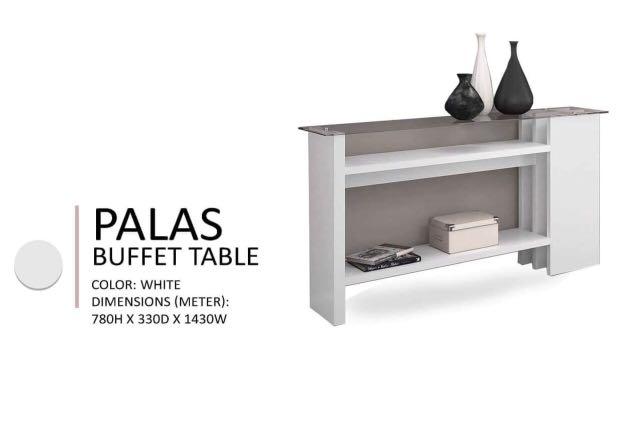 Buffet Table (Category: Tables & Sets) located in Quezon City. Submitted by travisfurnitureshop (Listing ID 1033886697, Image 1). Description: Buffet Table Model: PALAS Color: White & American Walnut Dimension: 31H"x13D"x56W" Inches.