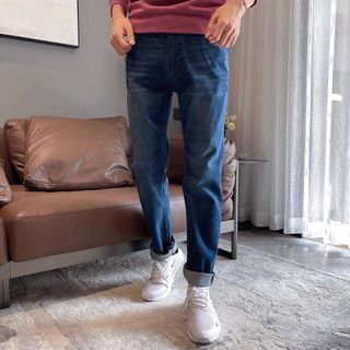 全新Calvin Klein Jeans CK男裝高腰彈性牛仔褲長褲 深藍色彈性直筒九分褲 寬鬆顯瘦顯腳長 微喇叭褲629405146964511117