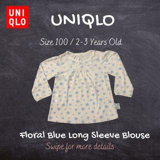#Carousell99 UNIQLO -  Floral Blue Long Sleeve Blouse Size 100 #carousel99