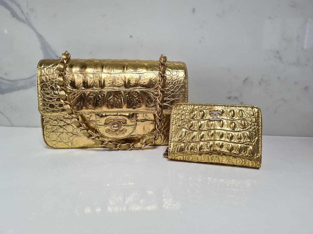 Chanel Gold Croc Embossed Mini Rectangular Flap Bag