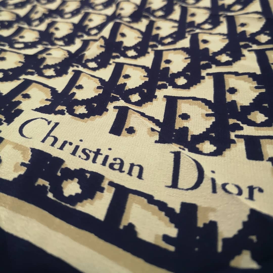 Vintage Christian Dior Monogram trotter navy blue Silk Scarf 26