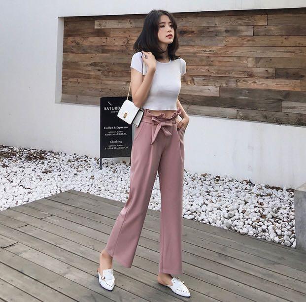 dusty pink paper bag pants trousers