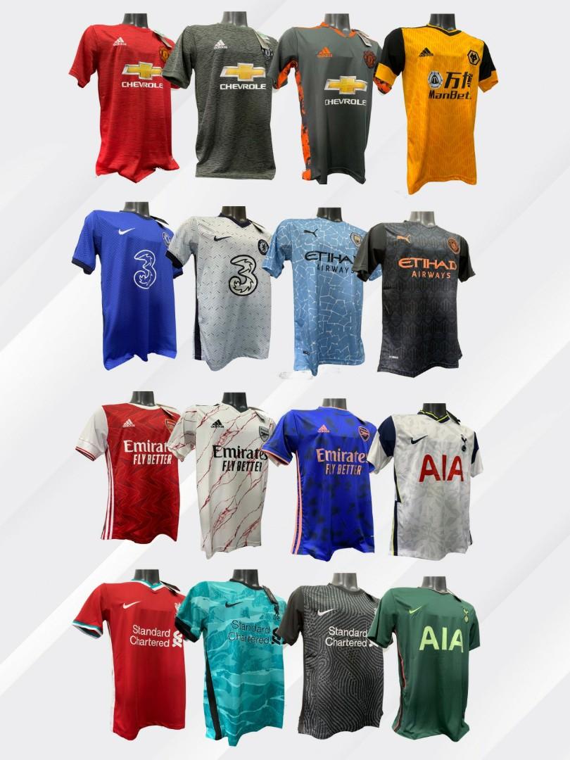 EPL jerseys (Category: Activewear) located in Singapore. Submitted by mrlobak (Listing ID 1033959627, Image 2). Description: Hi those football enthusiasts! I'm selling EPL jerseys for 20/21 season. Grade is close to ori. Comfortable and cooling material..
