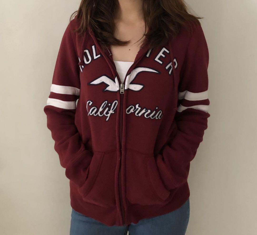 Burgundy hollister jacket sales