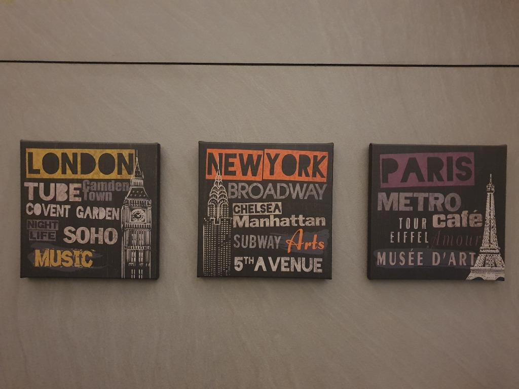 ikea pjatteryd pictures canvas set new york london paris furniture home living home decor frames pictures on carousell