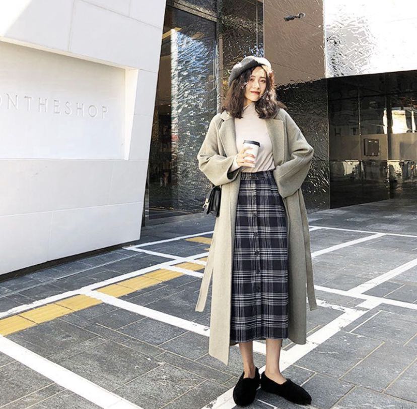Button down skirt korean on sale fashion