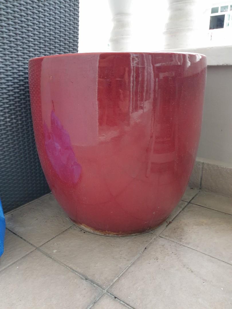Large Red Ceramic Pot Gardening Pots Planters On Carousell