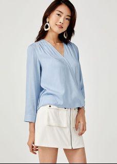 Love Bonito Paislee Ruched Chambray Blouse