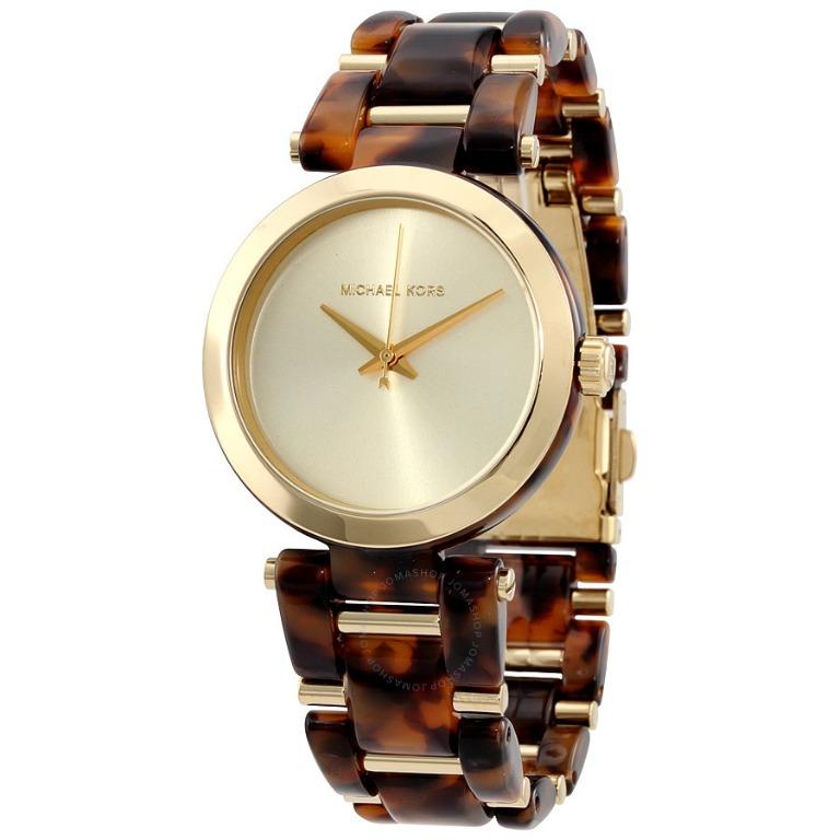MICHAEL KORS Delray Gold Dial Tortoise Acetate Ladies Watch MK4314