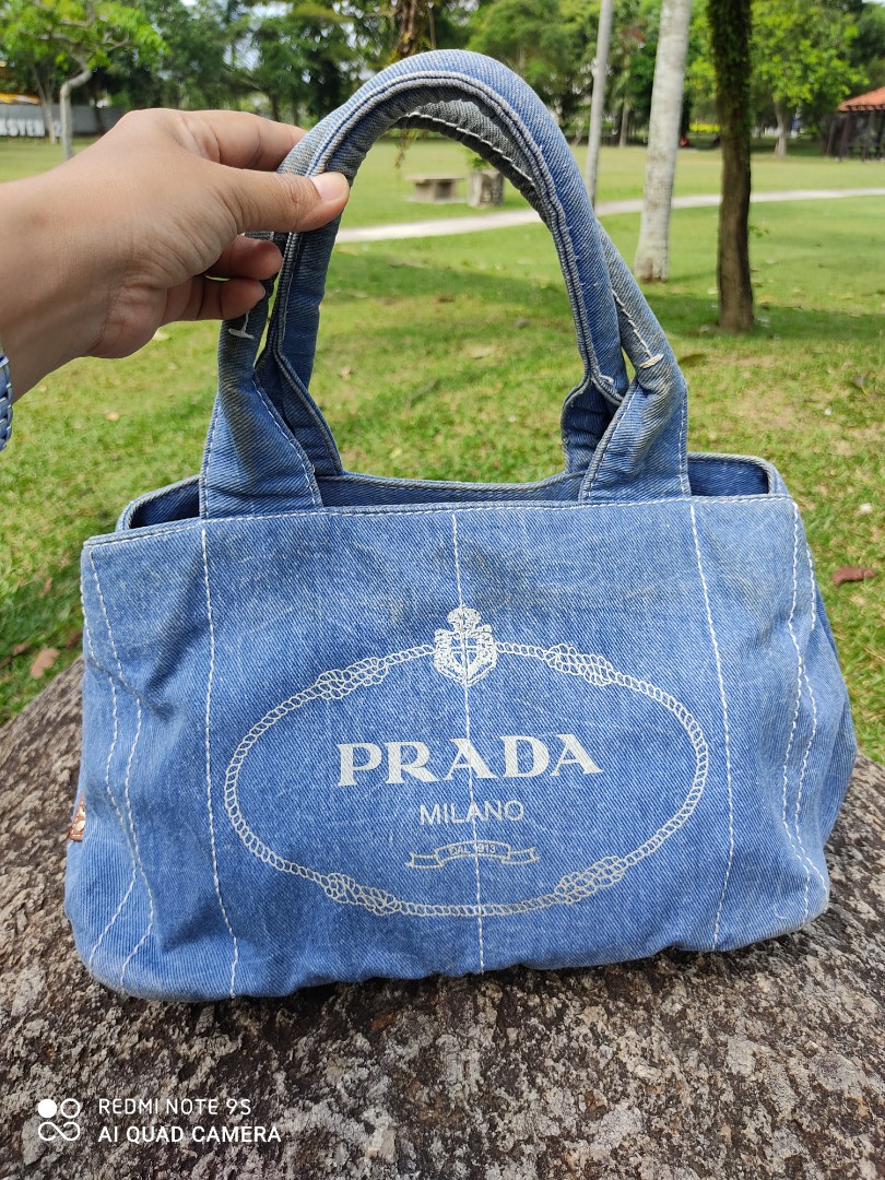 prada blue tote bag