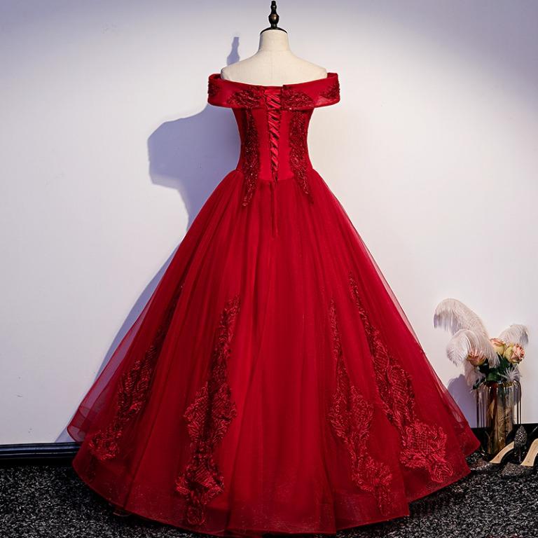 pre order red off shoulder wedding bridal dress gown RB2161