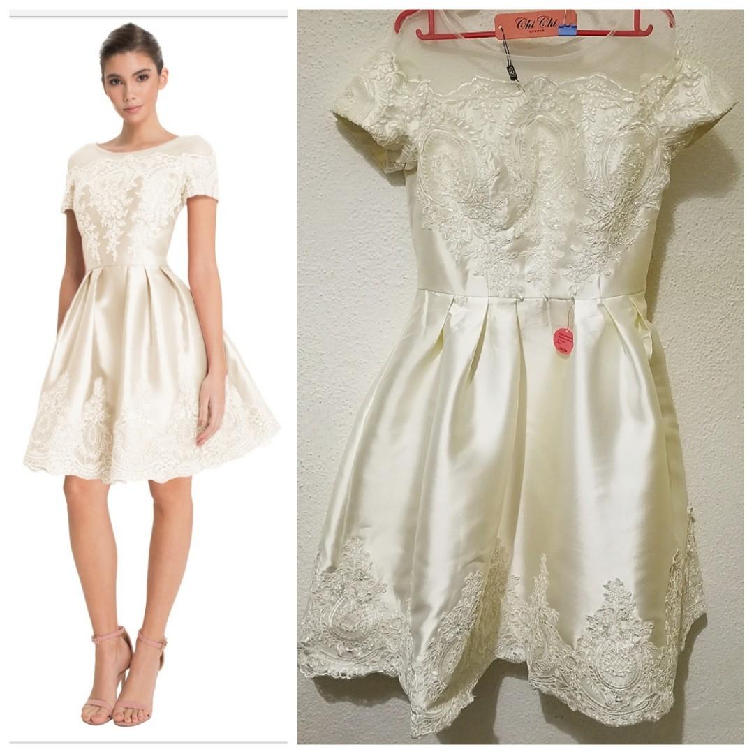 Bridal Midi Dress with Embroidery and Lace ROM Dress Wedding